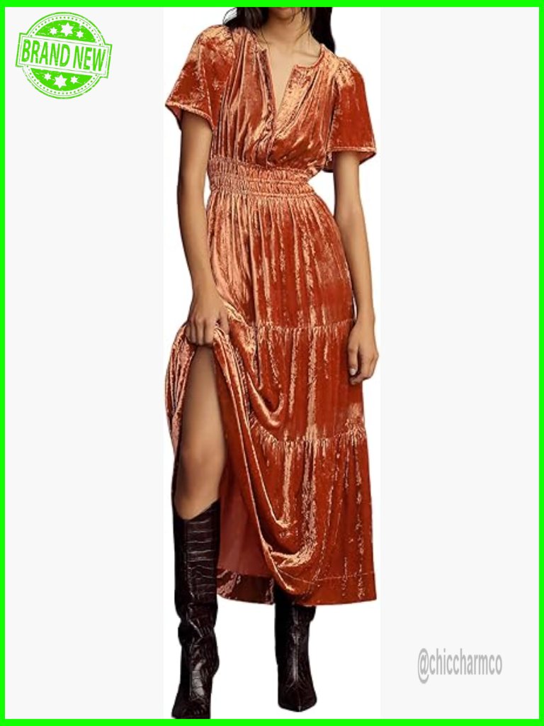 Velvet Maxi Dress With Elastic Waist Tiered Ruffle A-Line Flowy